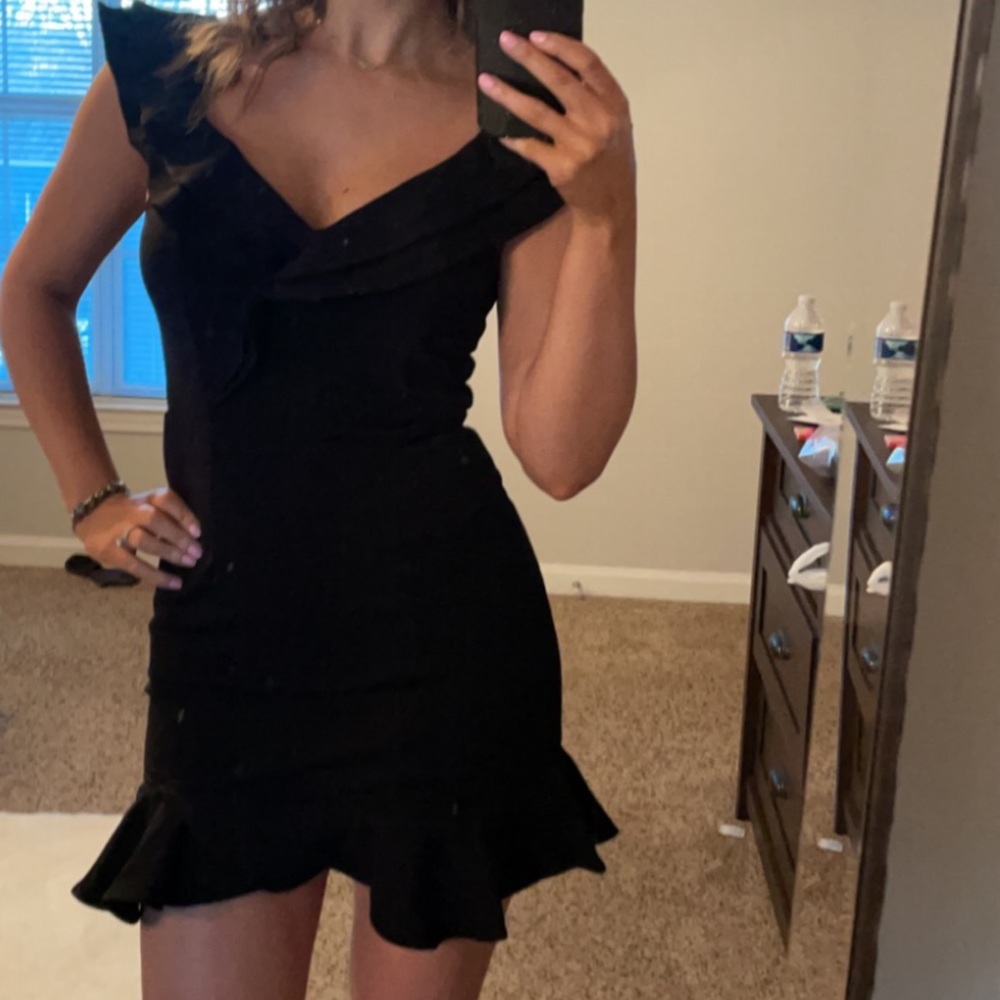 Selfie Leslie little black ruffle dress
